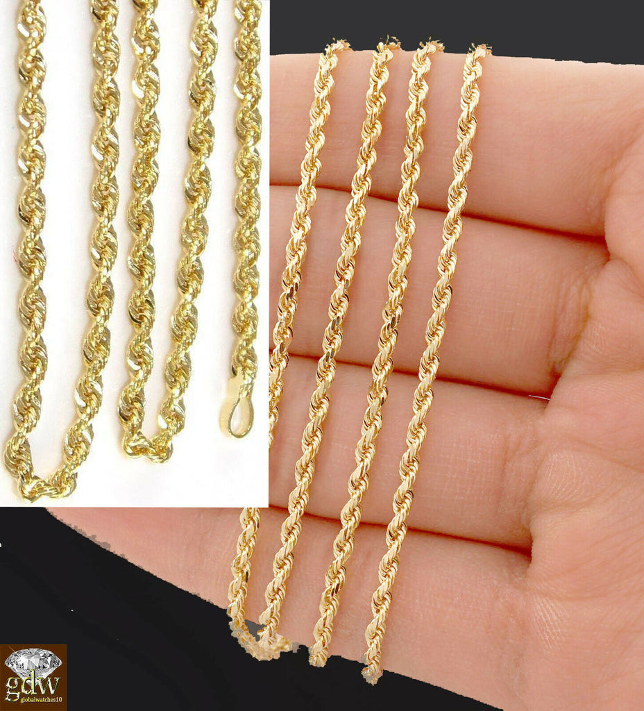 14K Gold Chain For Men Women Real Gold Necklace 2.5mm Rope 18" 20" 22" 24" 26"