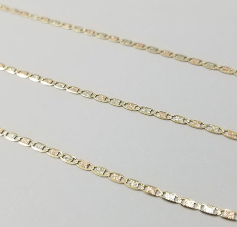 10K Trio Color Gold 2mm Valentino Mariner Anchor Chain Necklace 16" 20" 22" Inch