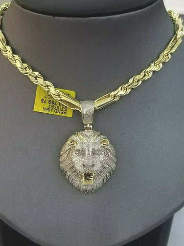 REAL Diamond Pendant King Lion Head Charm For Mens 10k Yellow Gold Genuine SOLID