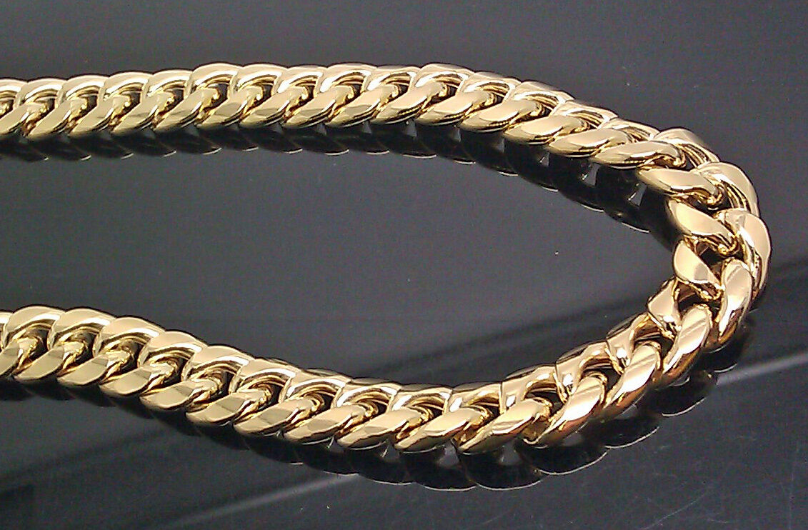 24" 9MM Men's 10K Yellow Gold Necklace Miami Cuban Link Chain Box Lock, Rope