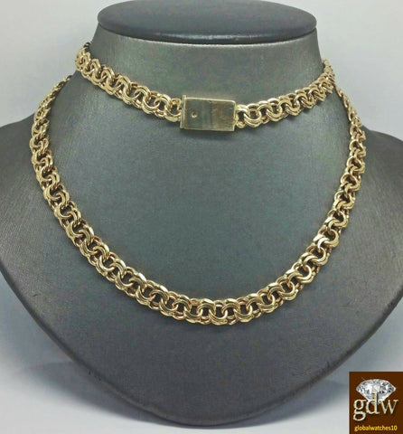 Real Solid 10k Yellow Gold Chino chain Necklace  Engraving Box Lock Rope Cuban