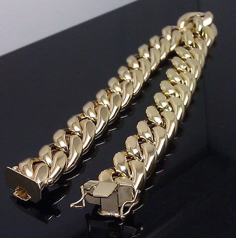 Real Yellow 14K Gold Men's 9mm Miami Cuban Bracelet Box Lock 9.5 Inches