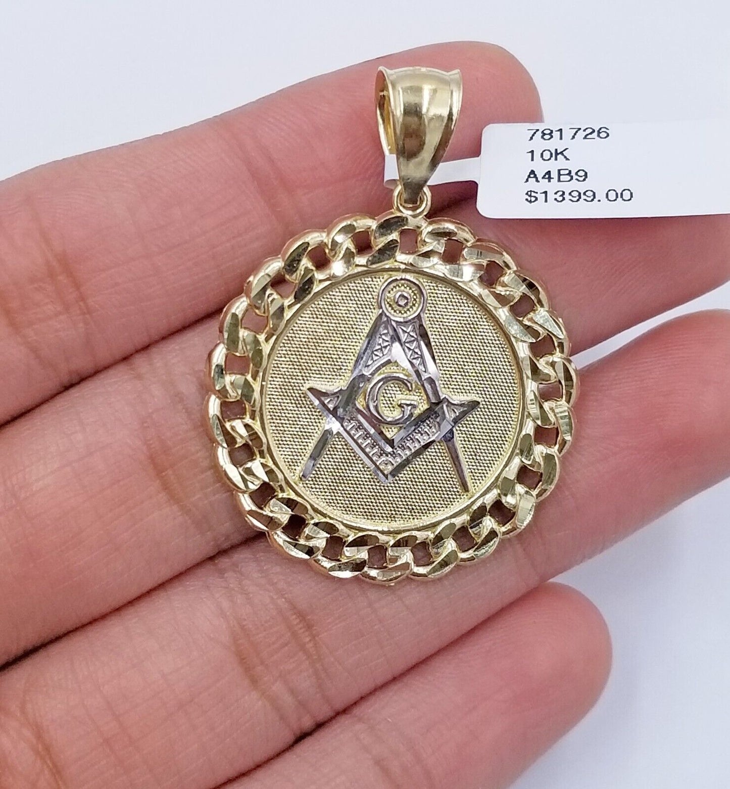 10K Yellow Gold Masonic Pendant Diamond Cut 10Kt Round Gold Charm