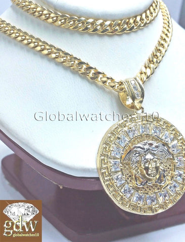 Real 10k Yellow Gold Head Charm Miami Cuban 18" Chain Necklace