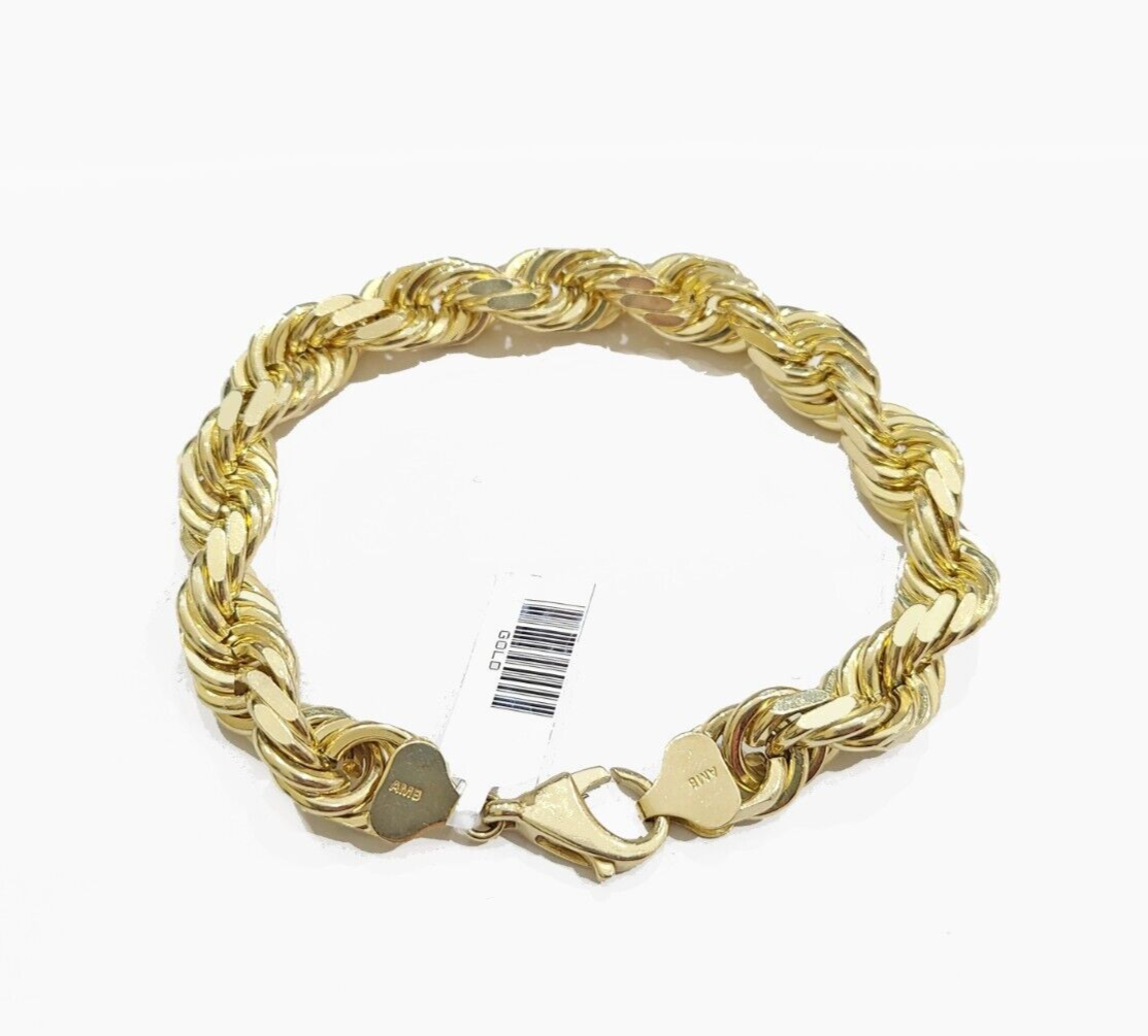 Real 10K Yellow Gold Rope Bracelet 10mm 8.5 " Lobster Lock