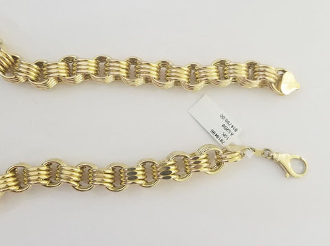 Real 10k Gold Byzantine Chain 11mm necklace 24" Men's 10kt yellow gold Box Chain