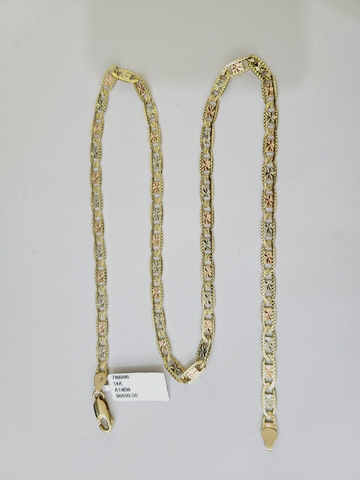 14k valentino Trio Gold Women's Link chain 20.5" inches 5mm with Diamond Cuts