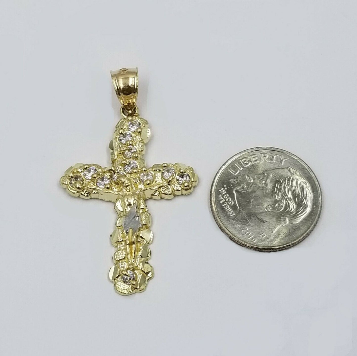 10k Yellow Gold Crucifix Cross Charm Jesus Pendant Rope Chain 18 20 22 24 26