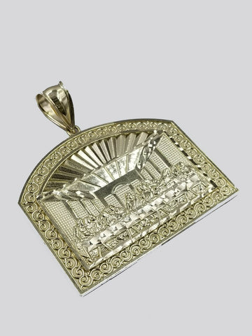 10k Yellow Gold Last supper pendant with Rope 26"Chain Mens Necklace Diamond Cut