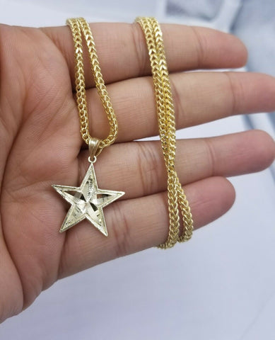 10k Real Yellow Gold Star Charm Lucky Diamond Cut Pendant Men Women Solid