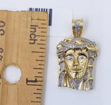 Real 10K Yellow Gold Jesus Head Charm Pendant Genuine Diamond