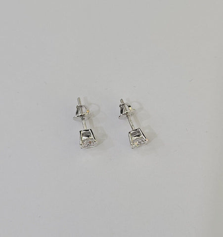 10k White gold Round Earrings Diamond screw-back Lab Created Women Men Studs