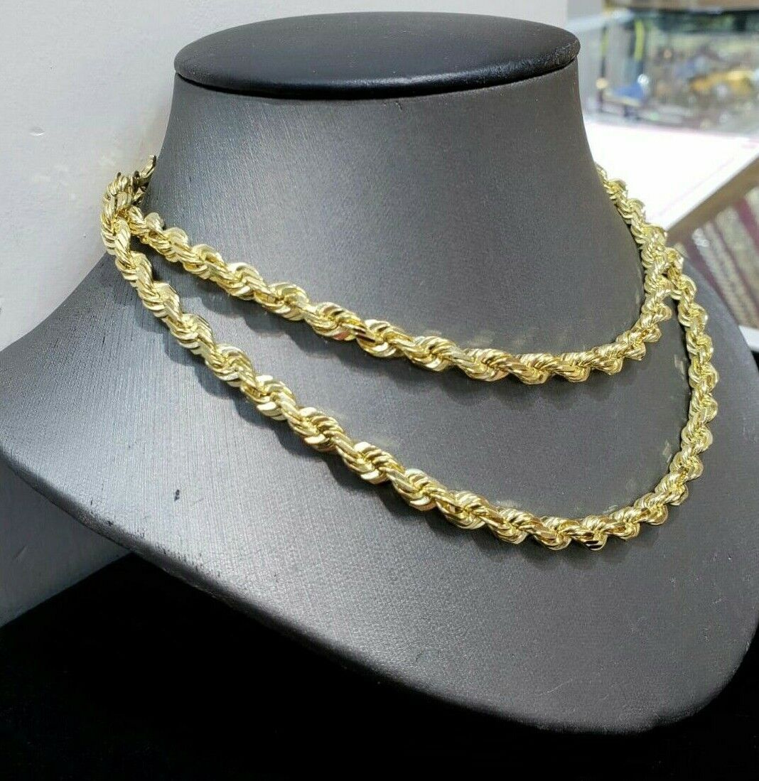 Solid 14k Gold Rope Chain 6mm 22 Inch Necklace Diamond Cuts Lobster Lock REAL