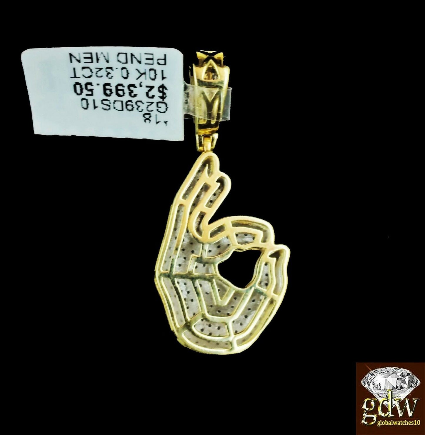 Real 10k Yellow Gold and Diamond Ok Hand Emoji Charm with 22" Miami Cuban Chain.