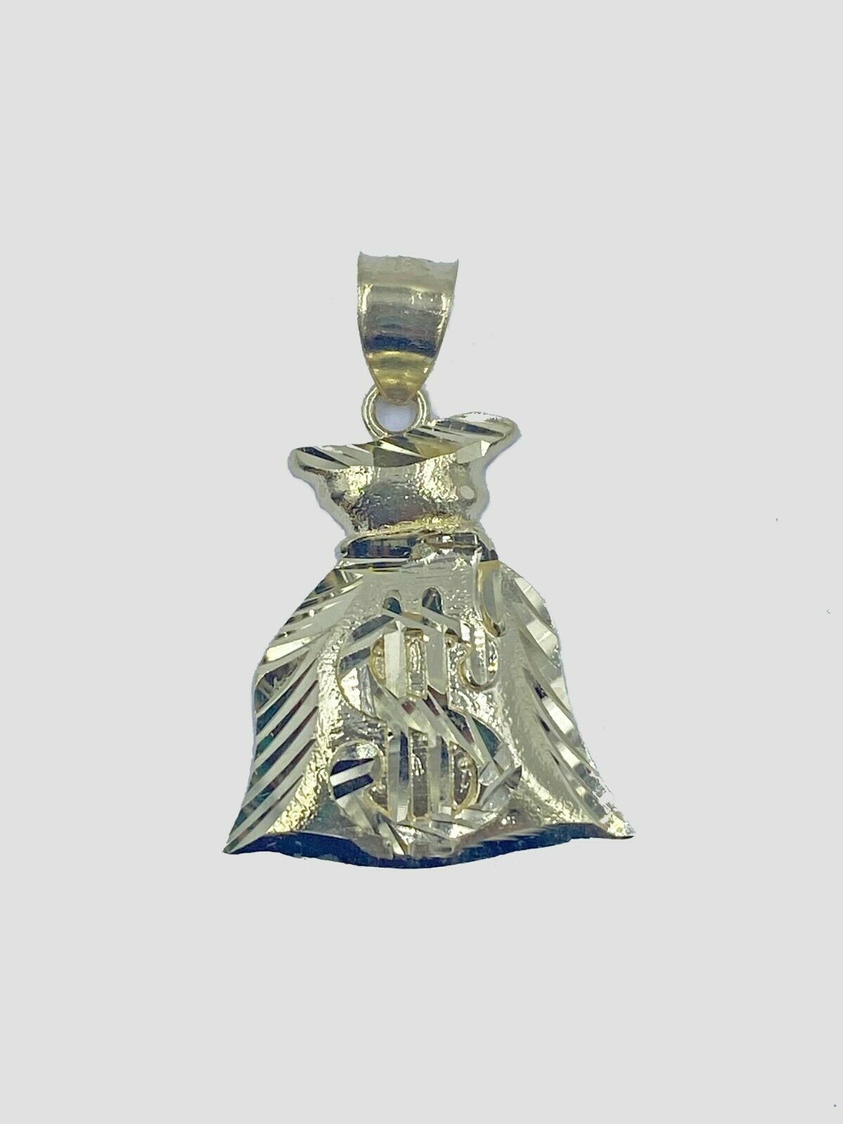 Real 10k Gold Mens Money Bag Charm Pendant Rope Chain 18 20 22 24 26 28 Inch