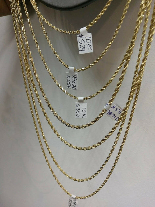 Real 10K Yellow Gold 3.2mm Rope chain 18" 20" 22" 24" 26" 28"