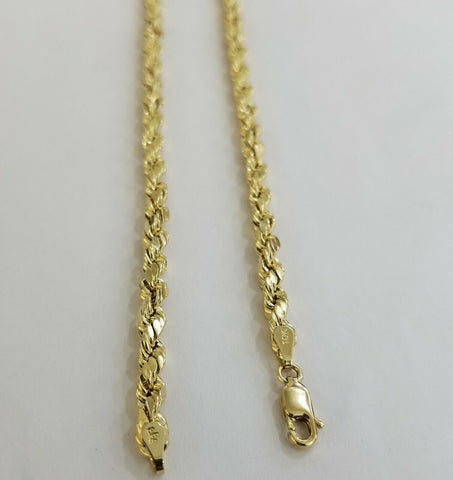 Real 10k Yellow Gold Rope Chain 4mm 18" Diamond Cuts Necklace Men Women