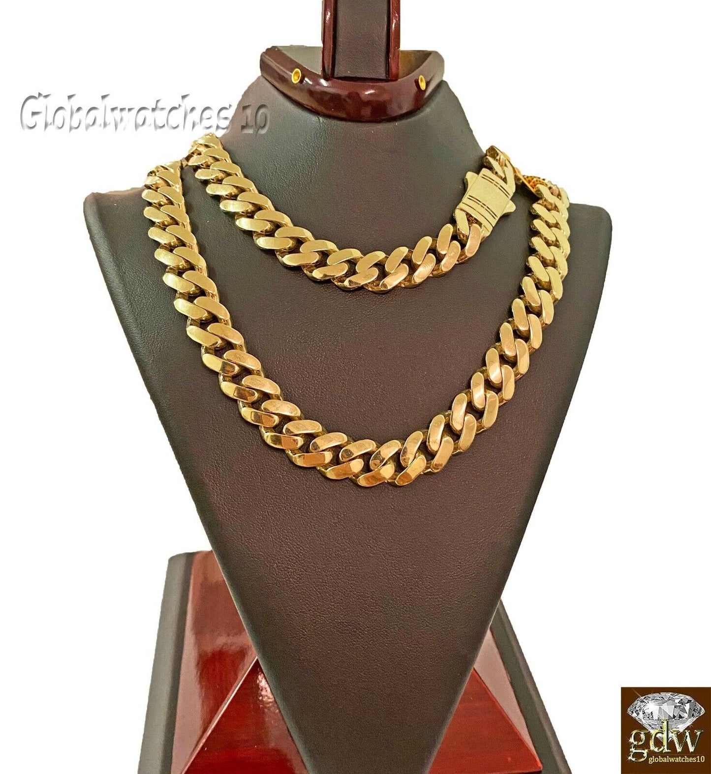 10k Real Gold Miami Cuban Royal Monaco Link Chain 26 Inch 15mm Gold THICK