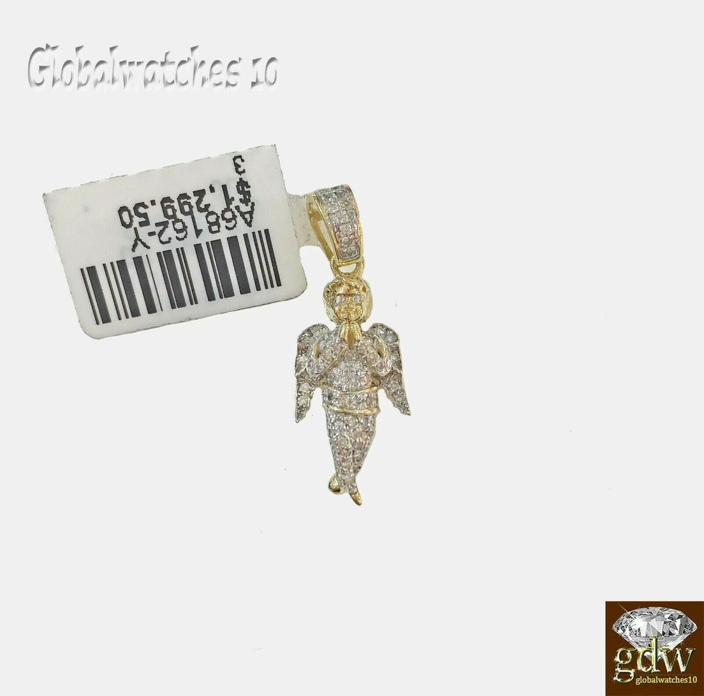 Praying Angel Charm 10k Gold Men Praying Angel Charm Pendant Genuine Diamonds