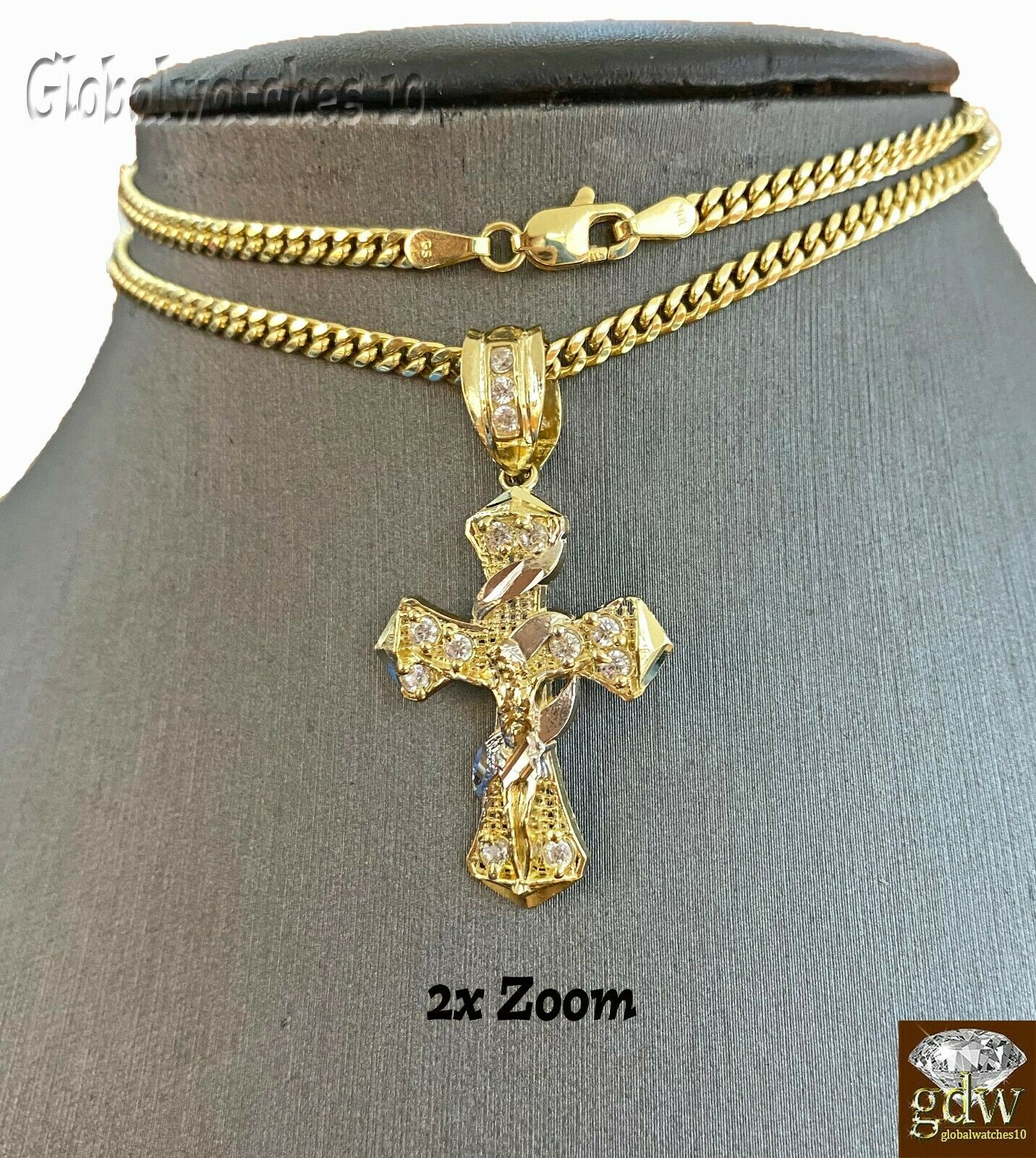 10k Gold Men Cross Charm Pendant Miami Cuban Rope Chain 20 22 24 26 Inch