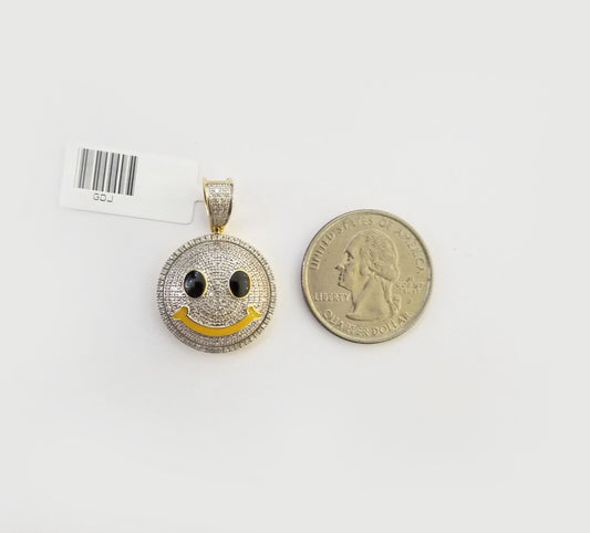 10K Yellow Gold Smile Emoji Pendant Real Diamond 1" Round Happy Emotion Charm