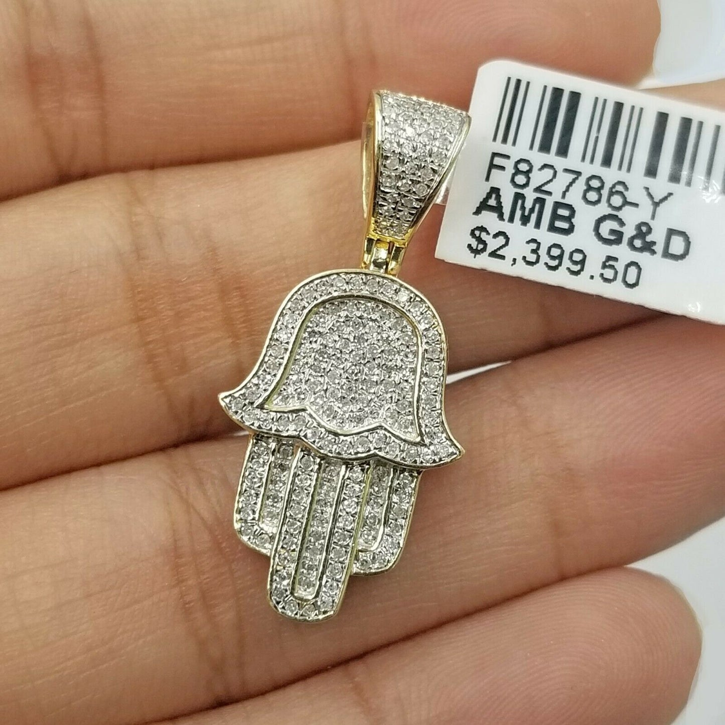 10k Yellow Gold Hamsa Hand 0.28 CT Genuine Diamond Charm Men Diamond Real