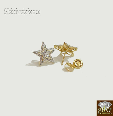 10k Yellow Gold Diamond Earring Star Shaped Stud earring ,Screw-Back,unisex Real