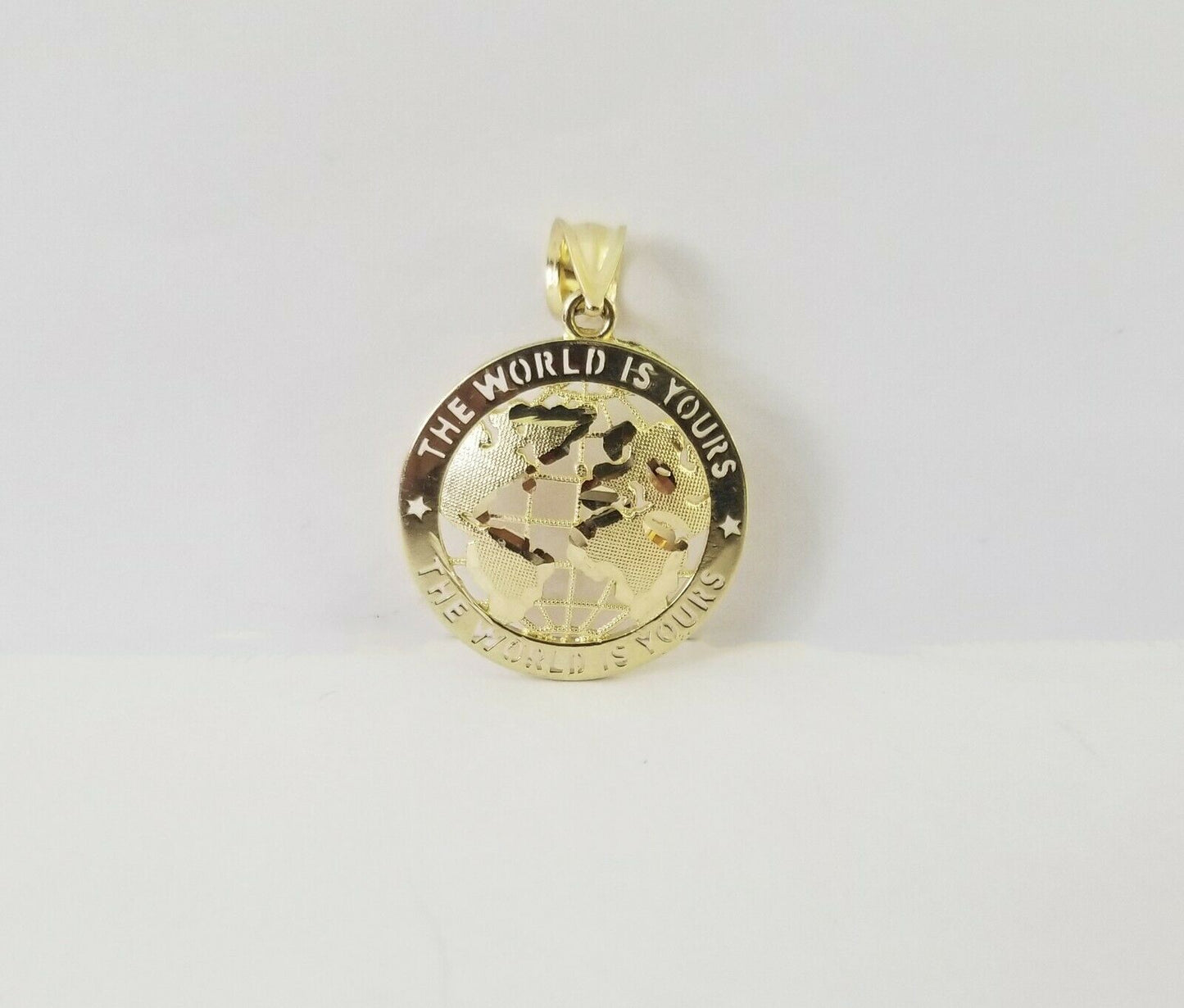 10k'The World is Yours'Global Map Pendant with Diamond Cut Design,10kt Real gold