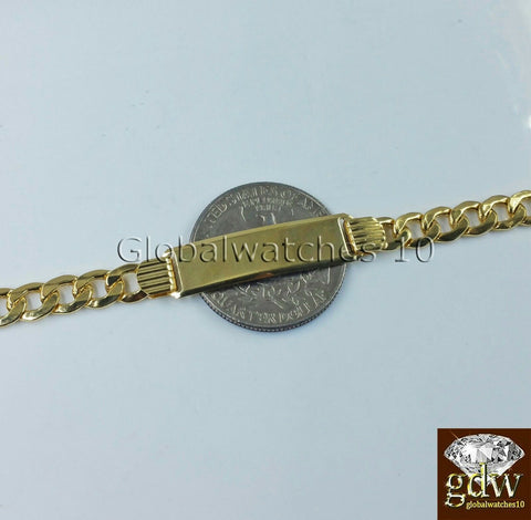Real 10 k Gold cuban curb Link Baby ID Bracelet, 7" Inch, Engrave,Rope, Franco,N