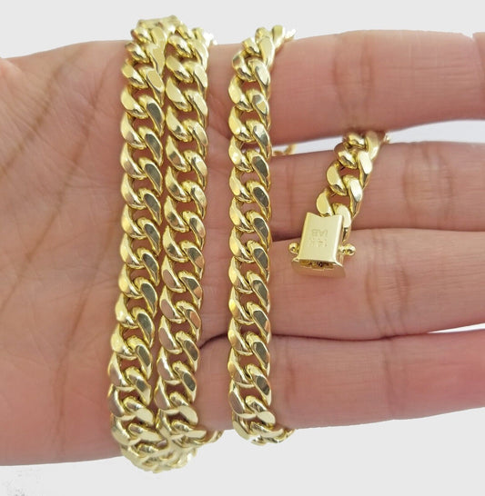 14K Yellow Gold  Miami Cuban Chain 22" Inch Long 7mm Box Lock Necklace REAL