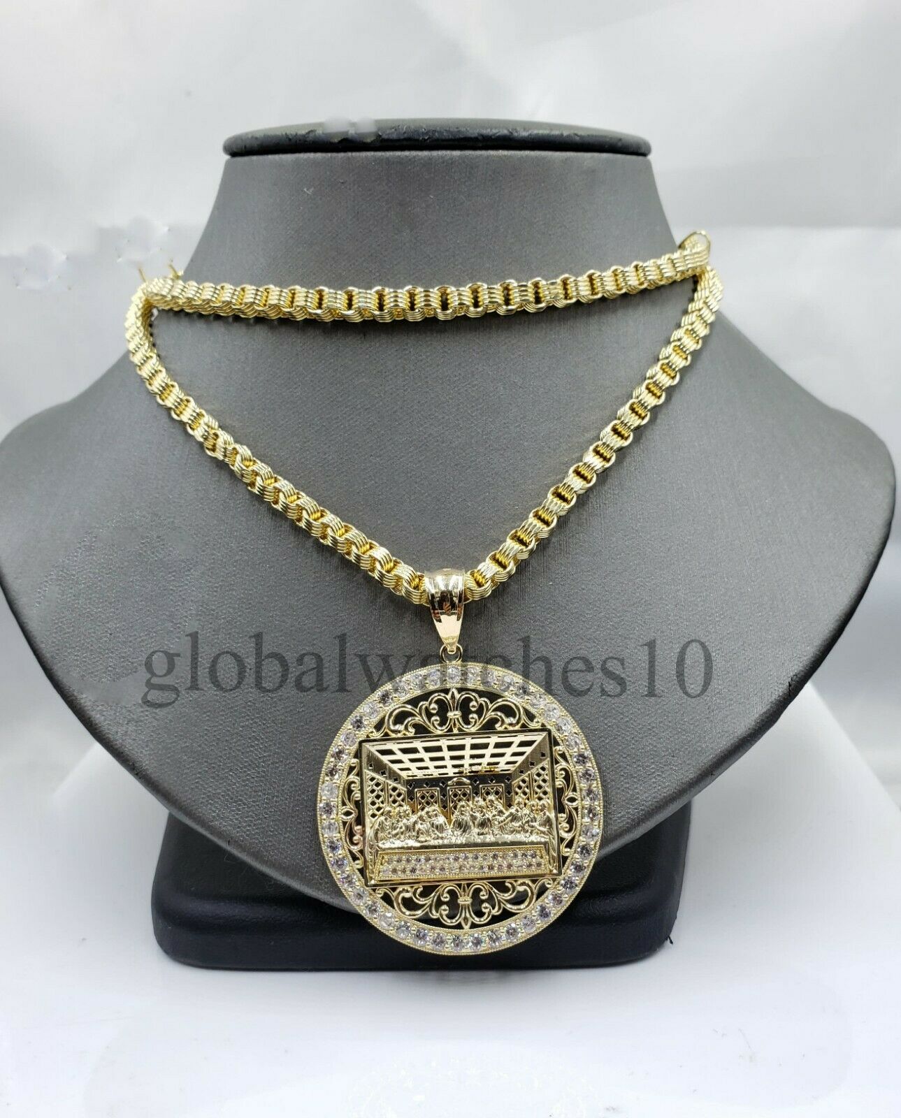 REAL 10k Gold last Supper Pendant Charm Men 10k Byzantine Rope Cuban chain Set