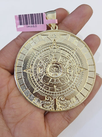 Real 14k Yellow Gold Circular Mayan Calendar / Pendant Charm 2.5 inches 14kt