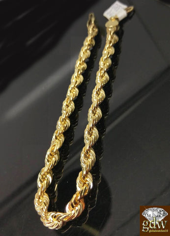 Mens REAL 10k Gold Rope Bracelet SOLID 10KT Yellow Gold Diamond Cut Strong Link