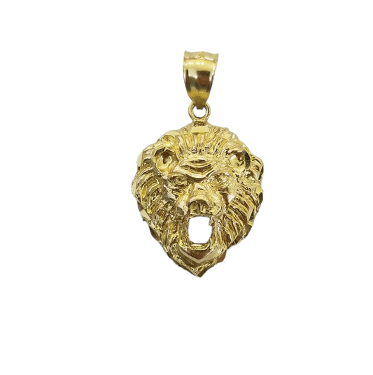 10K Yellow Gold Lion Head Charm Animal Pendent  Real 10kt