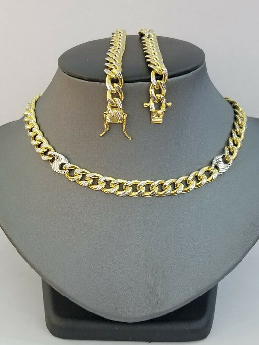 8mm 24" 10k Gold Puffed Cuban Link Chain Diamond Cut Box Lock Real Gold