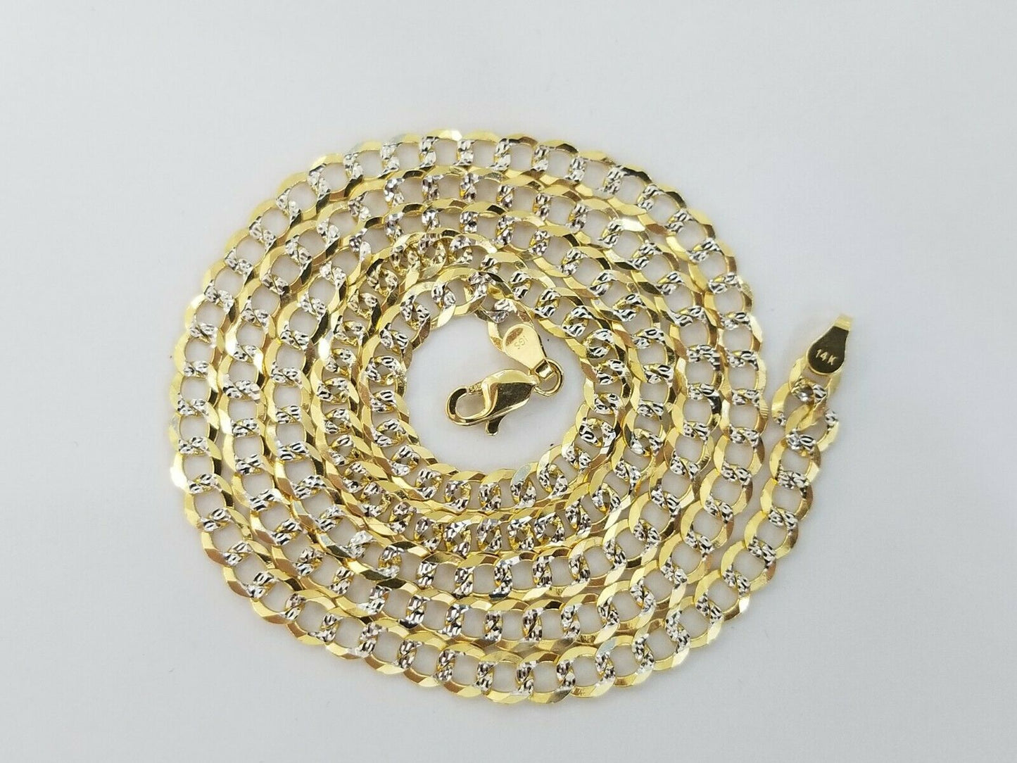 14KT SOLID Yellow Gold Cuban Link Chain Necklace Diamond Cut 5MM 24 Inch