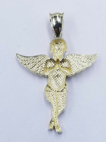 10k Yellow Gold Praying Angel Charm Diamond Cut Guardian Angel Pendant Real