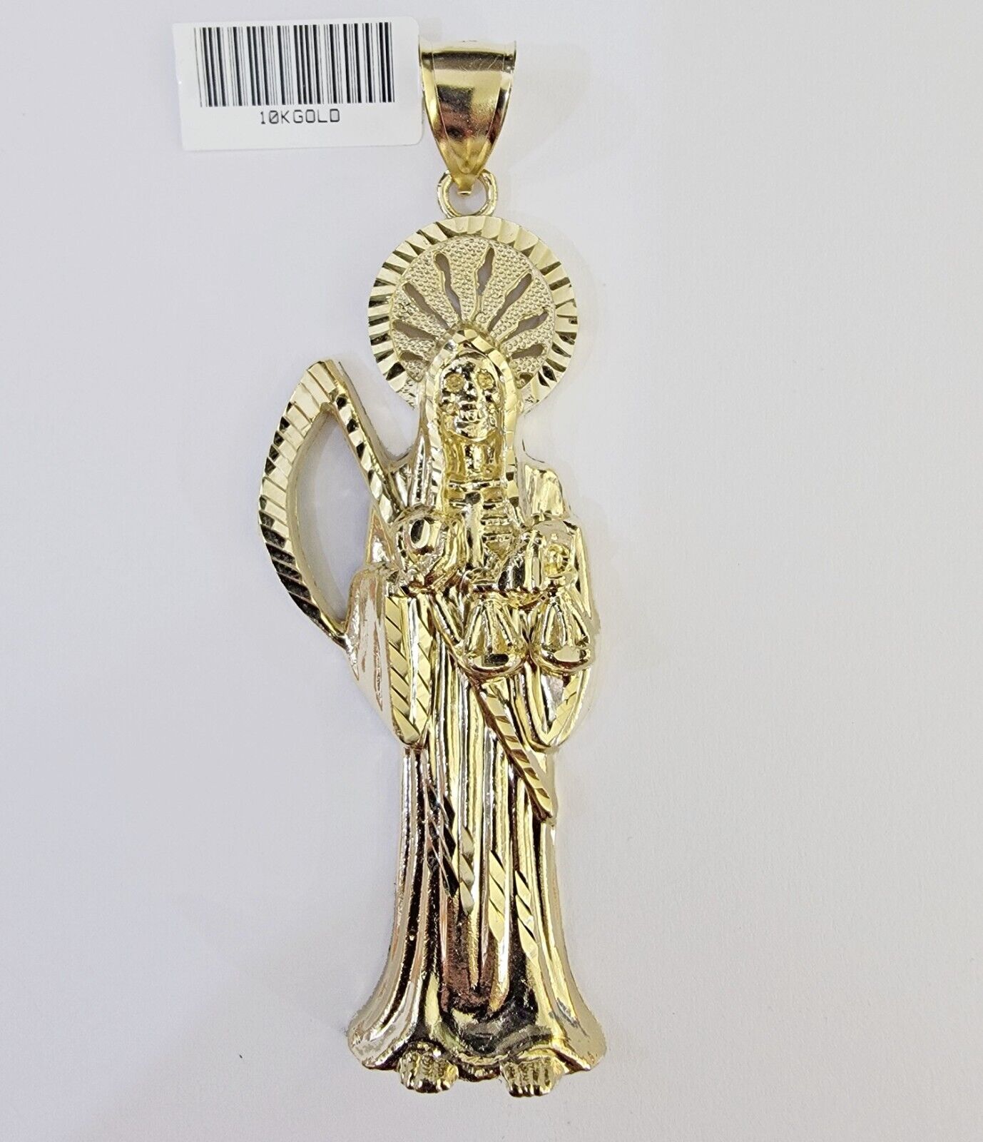 Real 10K Gold Reaper Pendant Charm Diamond Cut 10kt Yellow Gold Charm