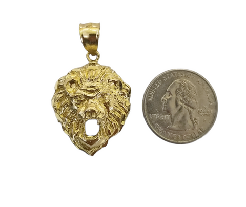 10K Yellow Gold Lion Head Charm Animal Pendent  Real 10kt