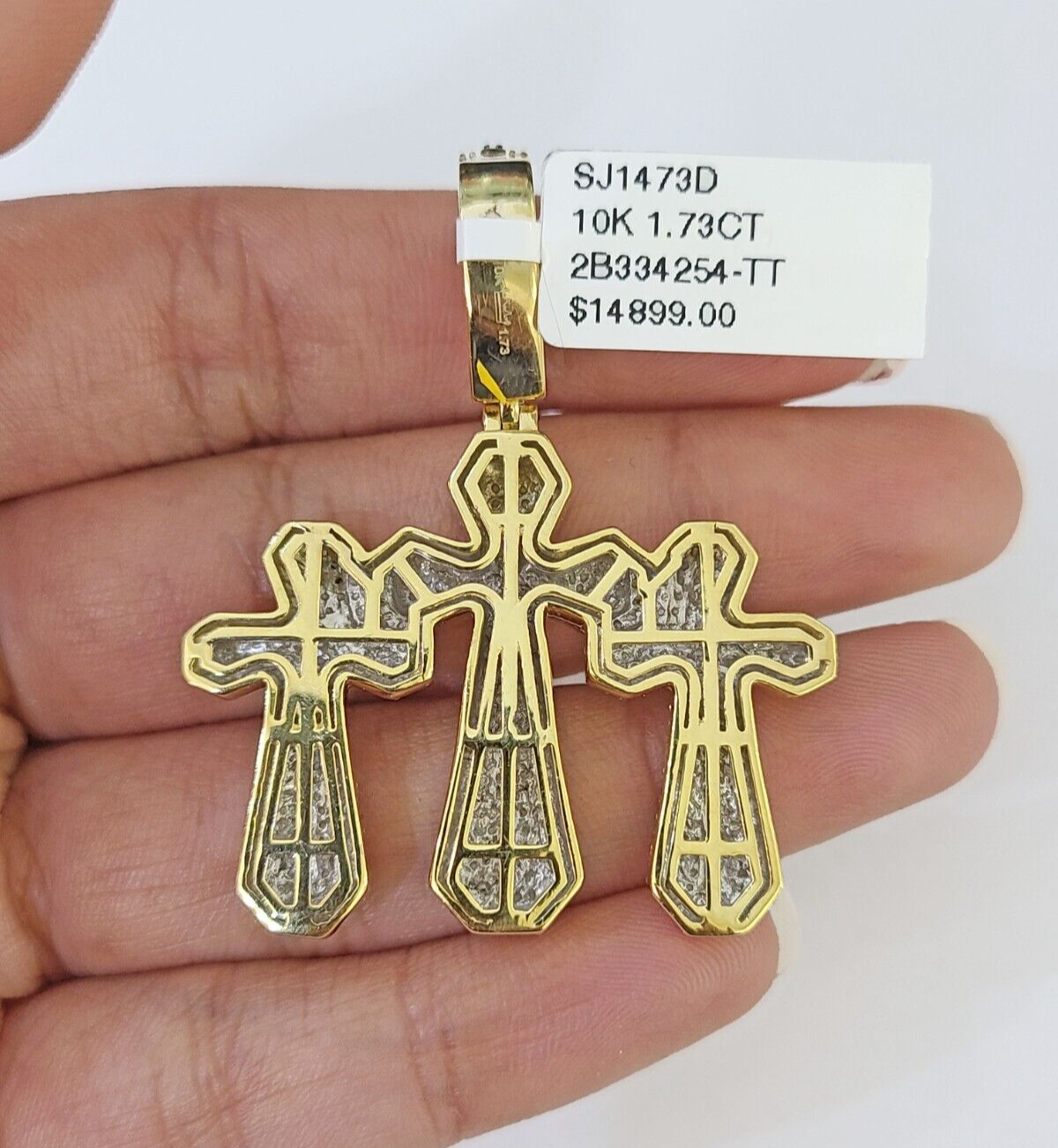 Real 10k Diamond Cross Charm Yellow Gold Men Women Pendant Genuine 2"