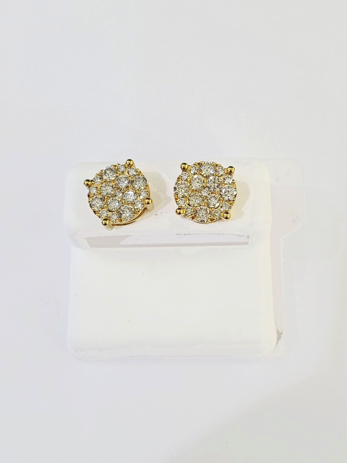 10k Yellow gold Flower Earrings with Real 2.09CT diamond screw-bag ,Women studs