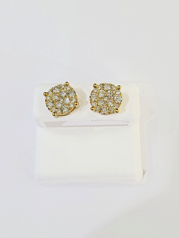10k Yellow gold Flower Earrings with Real 2.09CT diamond screw-bag ,Women studs