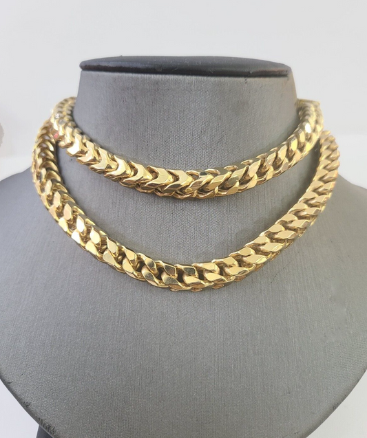 10K Yellow Gold Franco Box Chain 8mm 26" Lobster Clasp Men Women REAL Chain