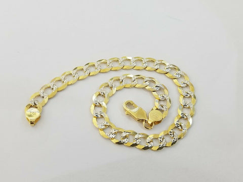 Real 10K Yellow Gold Cuban Link Bracelet Diamond Cut Two tone Lobster Lock