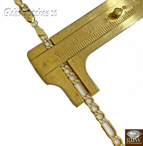 10k Yellow Gold men Figaro Chain necklace 4mm Diamond Cut 26" Cuban