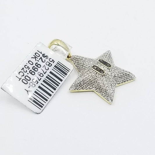 Real 10K Yellow Gold Star Emoji Diamond Charm Rope Chain 18 20 22 24 26 Inch 3mm