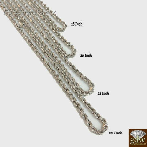 10k White Gold Rope Chain in 18 20 22 24 Inch 3mm Men Women Real Gold