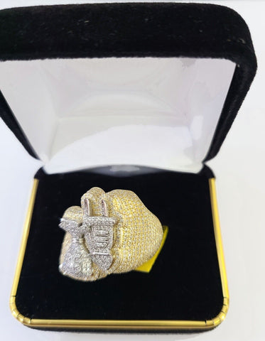 Real 10k Yellow Gold Diamond Ring Plug Socket Shaped Mens Ring