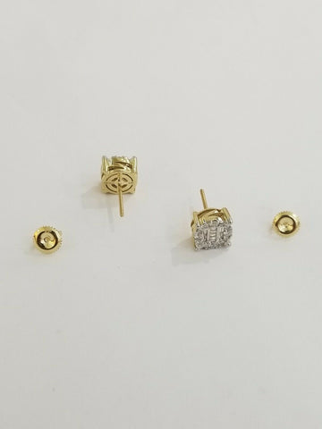 10k Real Yellow Gold Stud REAL Diamond Earring 0.60CT 8mm Screw Back, Men Women