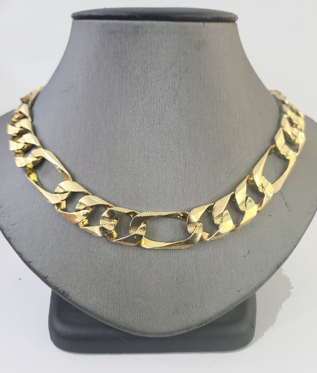 Real 10k Solid Yellow Gold Figaro Link Chain 13mm 26 Inch 10kt Necklace For Mens